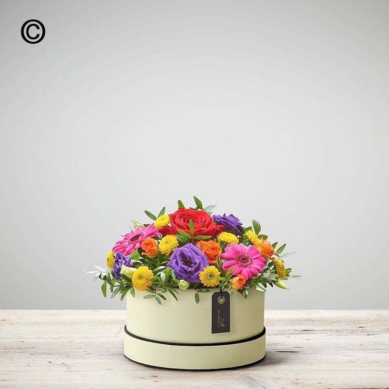 Mother's Day Hatbox - Brights Flower Arrangement