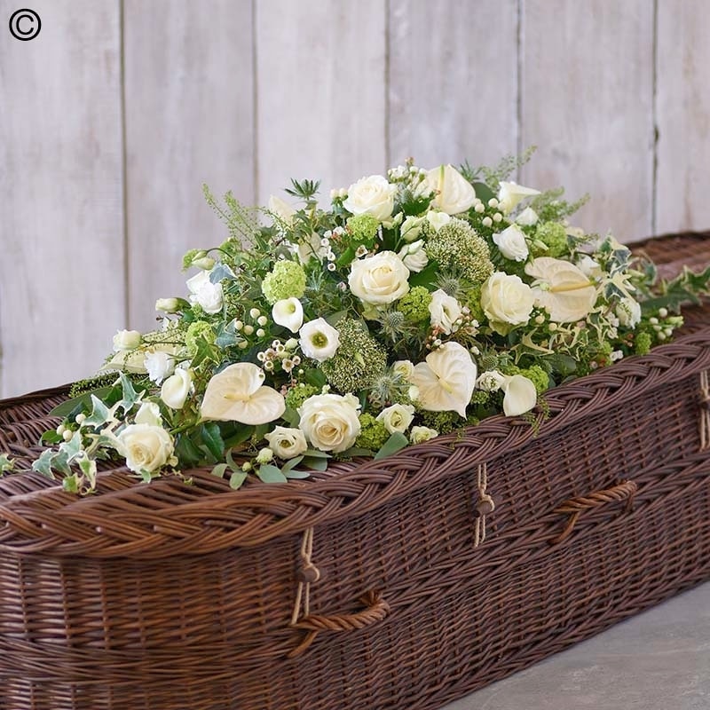 White and Green Casket Spray- Local Delivery Funeral Casket Spray Flowers