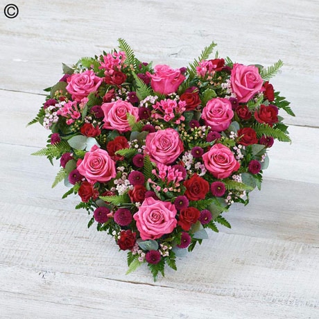 Cerise Rose Heart Flower Arrangement