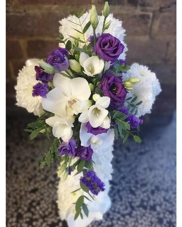Purple Dreams Cross Funeral Arrangement
