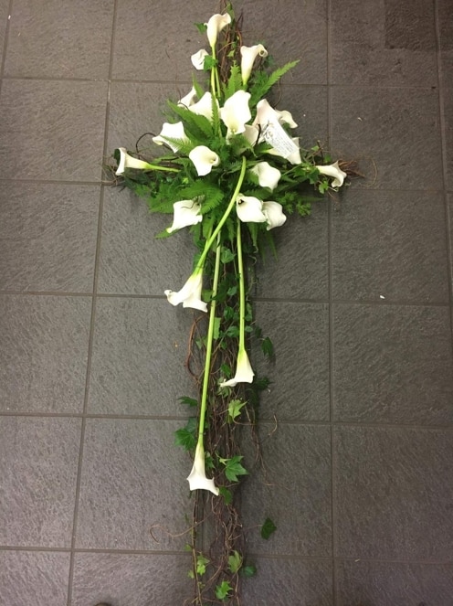 Calla Lily Cross size,  inches height and  inches wide.