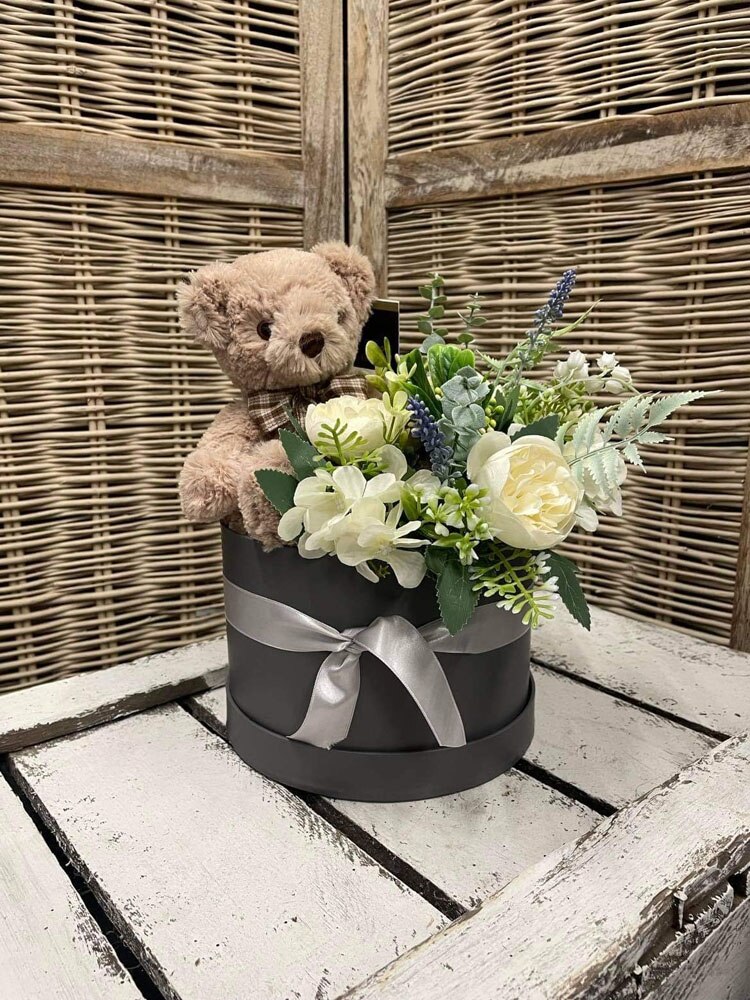Faux Flower & Teddy Bear Arrangement Flower Arrangement